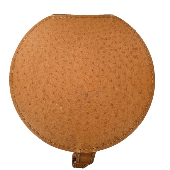 Vintage 1960's Faux Leather Zippered Round Hard Case With Mirror 12"x13"x5" - Picture 4 of 6